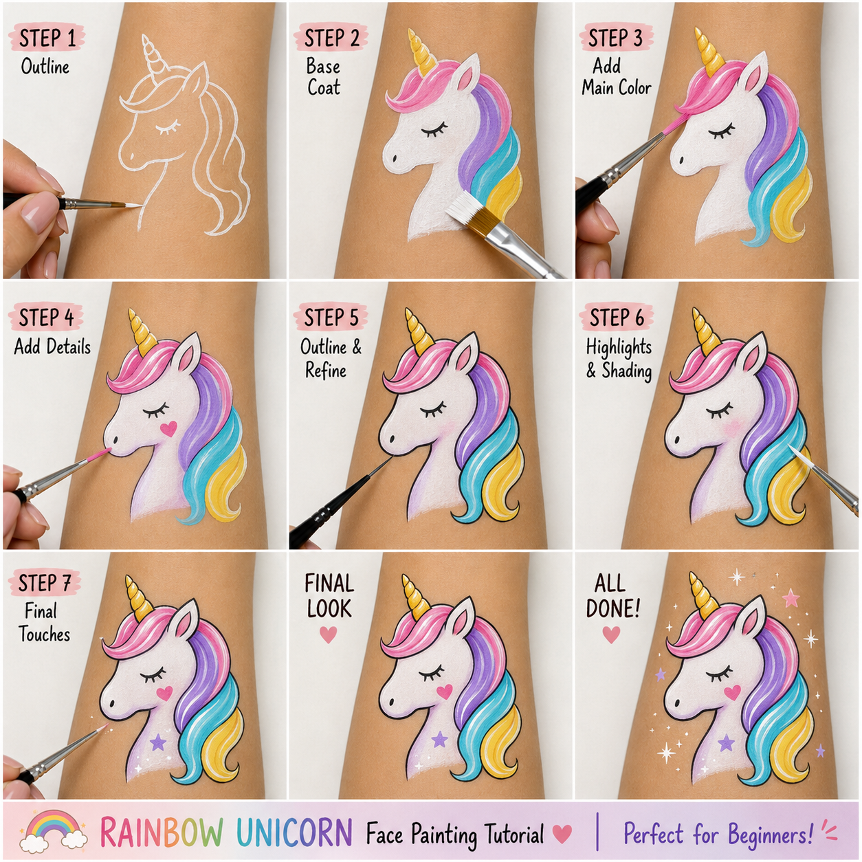Rainbow Unicorn Face Painting Tutorial